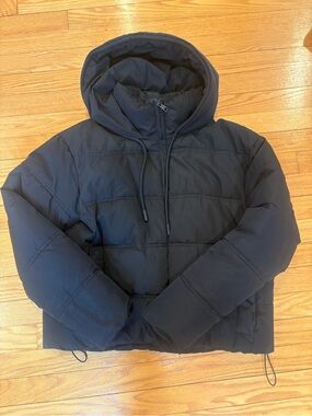 Zara Womens Black Hooded Puffer Jacket